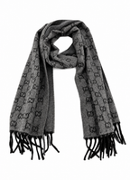 Monogram Grey Wool Scarf with Fringe