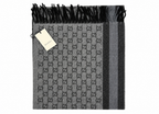 Monogram Grey Wool Scarf with Fringe