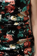 Black Floral Sequin Sleeveless Sheath Dress