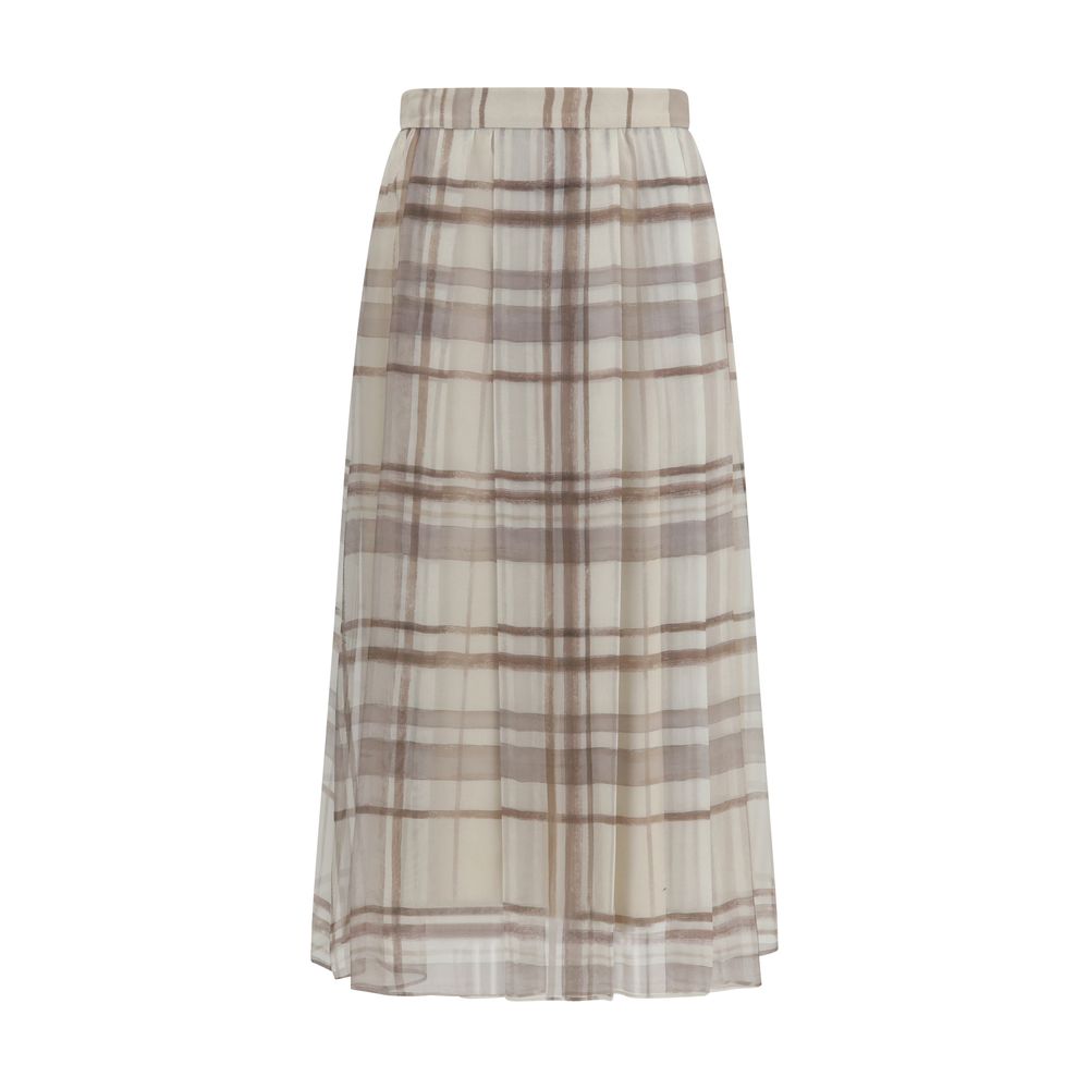 Beige Silk Midi Skirt