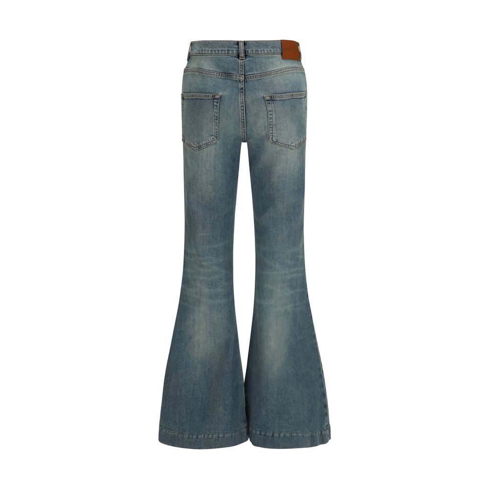 Blue Cotton Flared Jeans