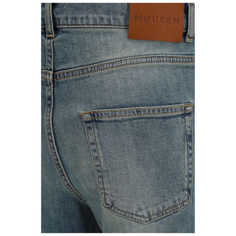 Blue Cotton Flared Jeans