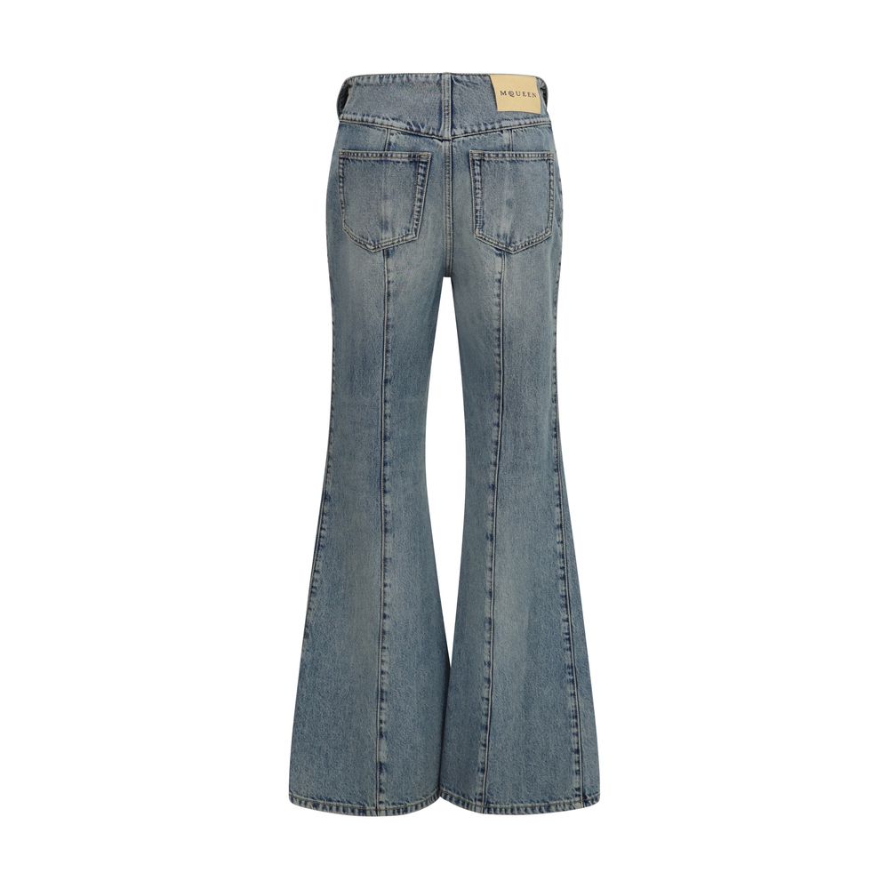 Blue Cotton Flared Jeans