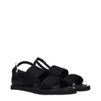 Black Fabric Flat Sandals