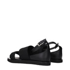 Black Fabric Flat Sandals