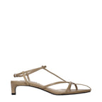Beige Leather Flat Sandals