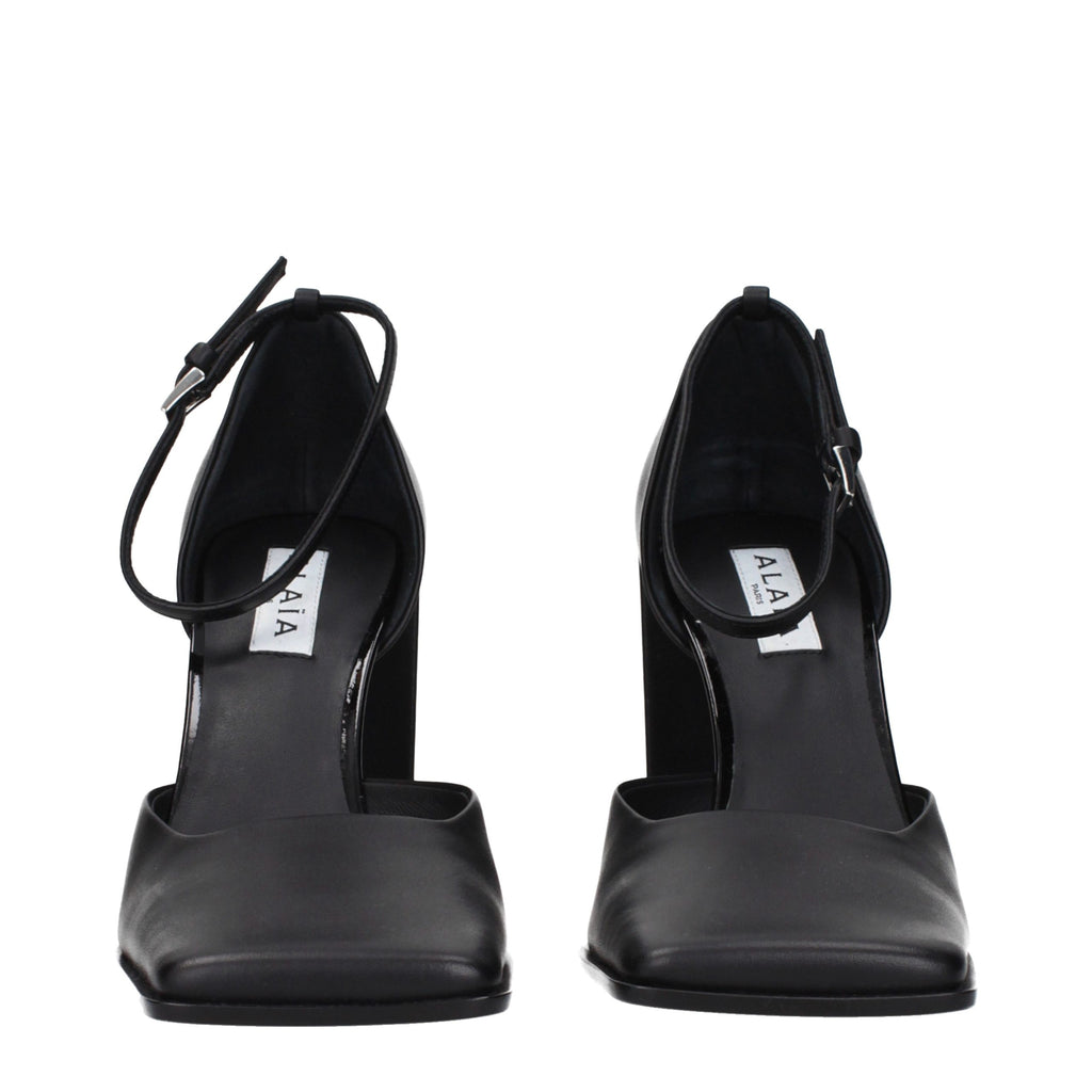 Black Leather High Heel Pumps