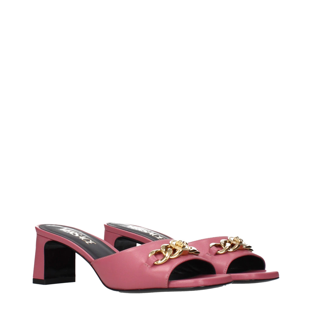 Pink Leather Flat Sandals