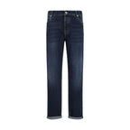 Blue Cotton Straight-Leg Jeans