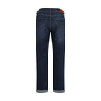 Blue Cotton Straight-Leg Jeans