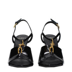 Black Leather Stiletto Heel Sandals