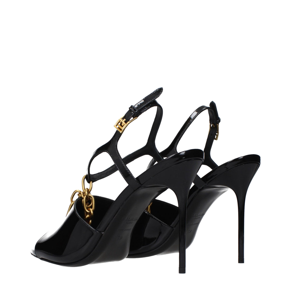 Black Leather Stiletto Heel Sandals