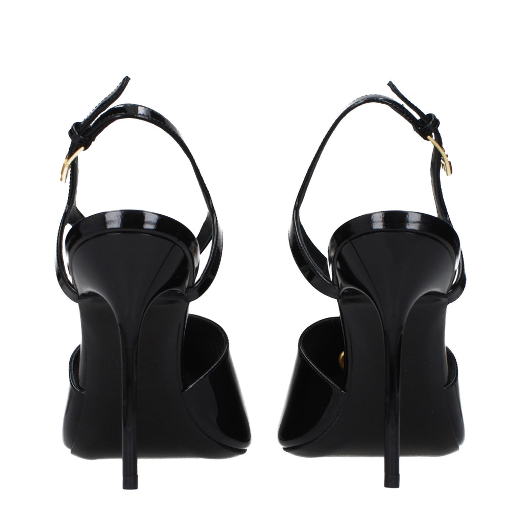 Black Leather Stiletto Heel Sandals