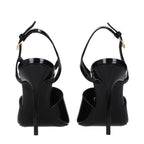 Black Leather Stiletto Heel Sandals