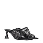 Black Leather Stiletto Heel Sandals