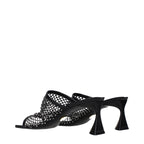 Black Leather Stiletto Heel Sandals