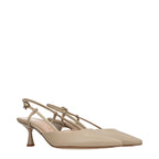 Beige Leather High Heel Pumps