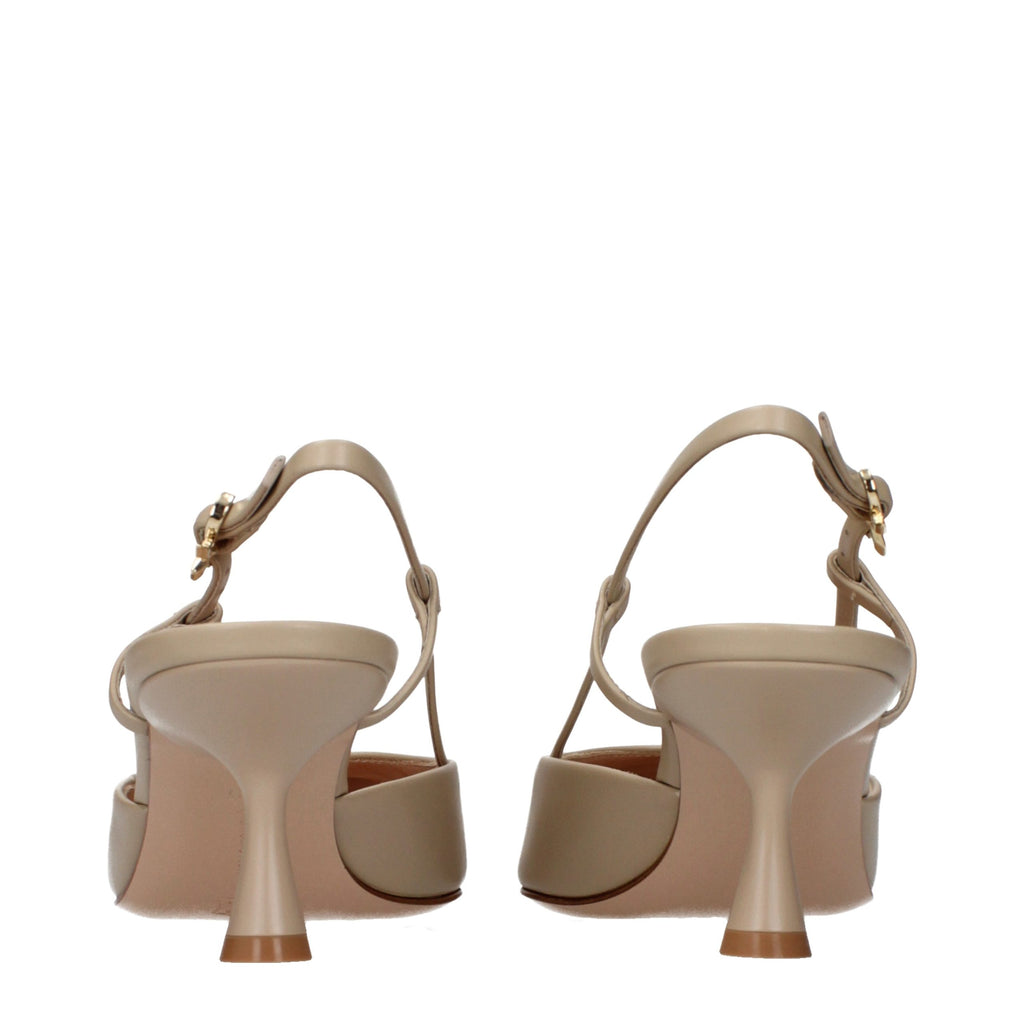 Beige Leather High Heel Pumps