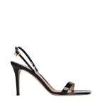 Black Leather Stiletto Heel Sandals