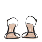 Black Leather Stiletto Heel Sandals