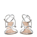 Gray Leather Stiletto Heel Sandals