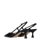 Black Leather Mid Heel Pumps