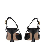 Black Leather Mid Heel Pumps
