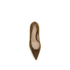 Brown Suede Leather Mid Heel Pumps