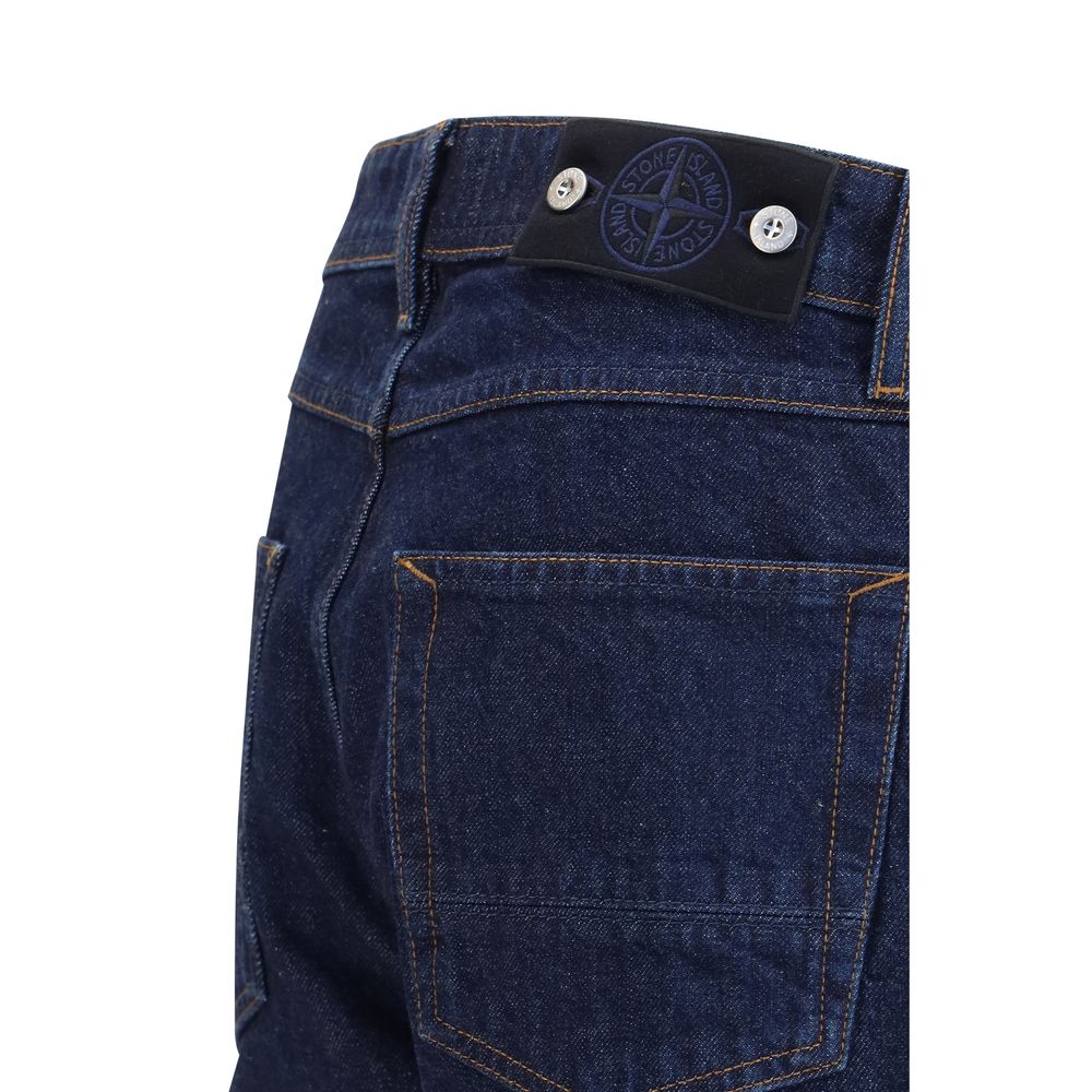 Blue Cotton Straight-Leg Jeans