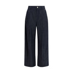 Blue Cotton Casual Pants