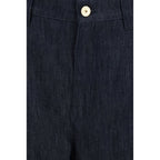 Blue Cotton Casual Pants