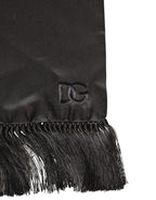 Black Satin Silk Fringed Lace Stole Scarf