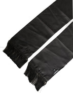 Black Satin Silk Fringed Lace Stole Scarf
