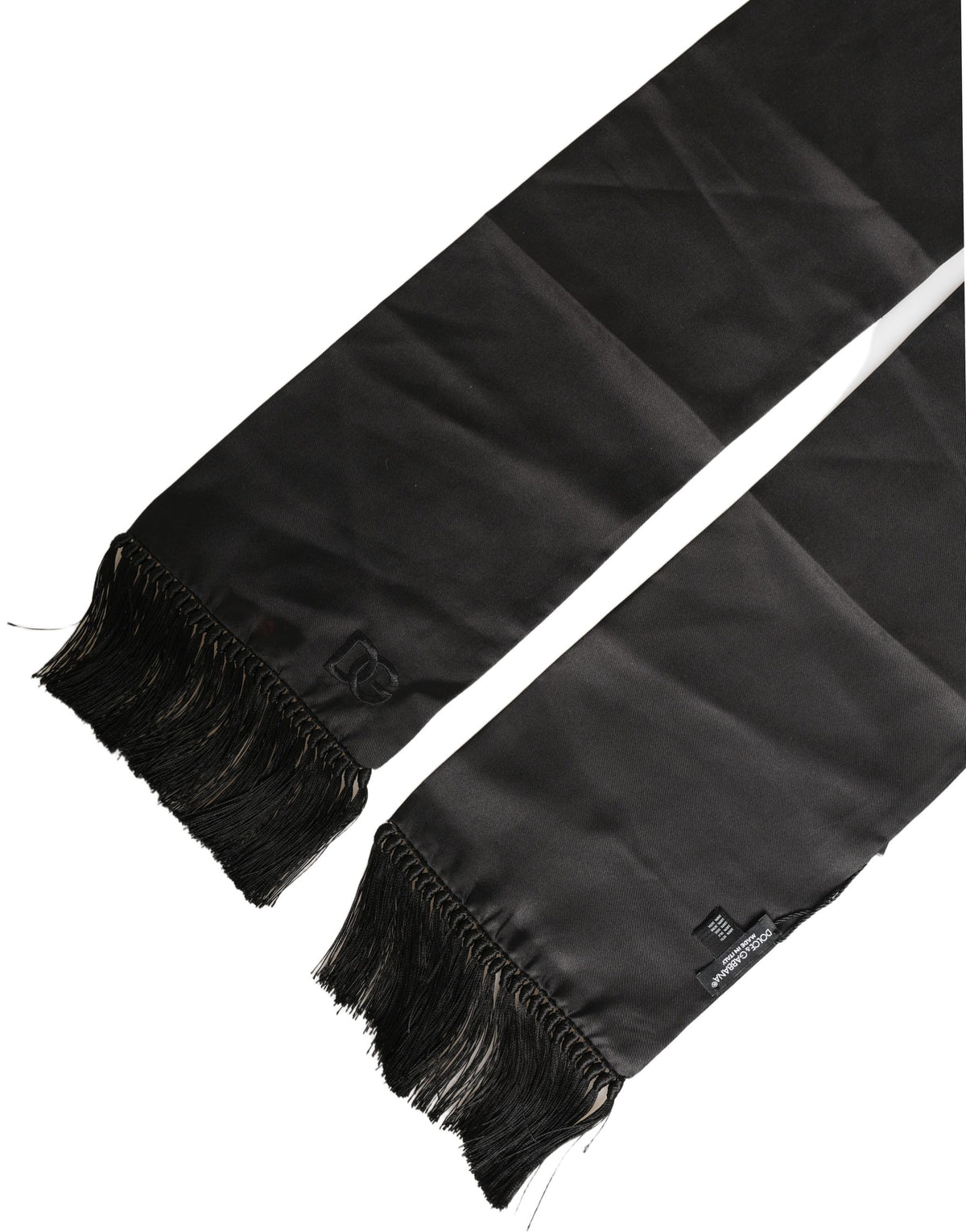 Black Satin Silk Fringed Lace Stole Scarf