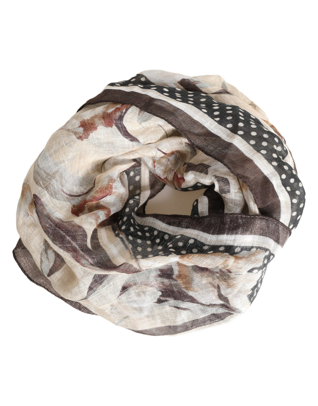 Men Beige Floral Linen Square Foulard Scarf