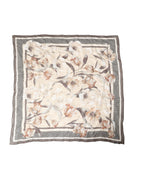 Men Beige Floral Linen Square Foulard Scarf