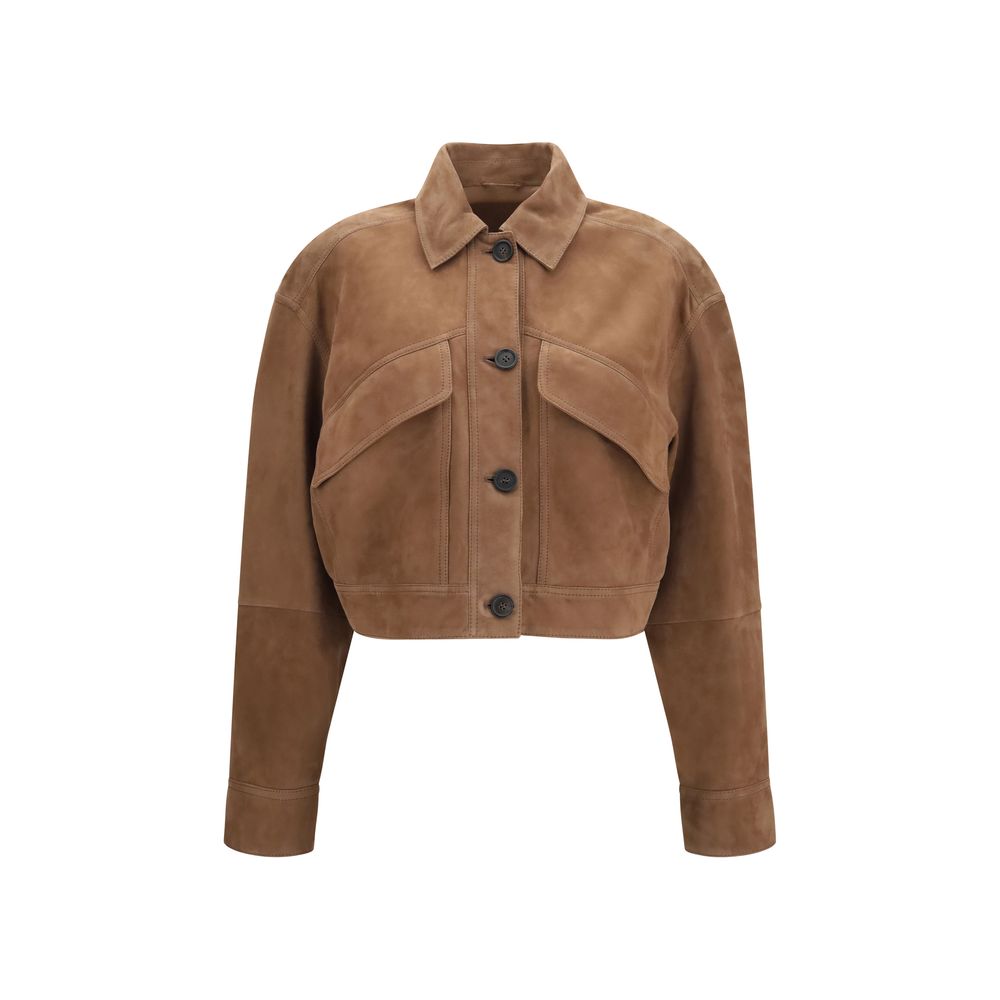 Brown Calf Leather Bos Taurus Denim Jacket