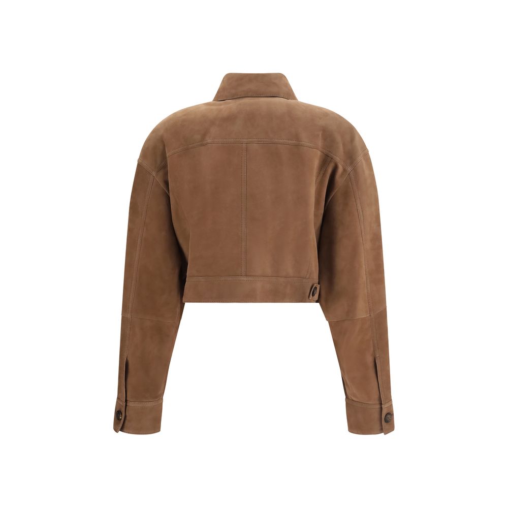 Brown Calf Leather Bos Taurus Denim Jacket