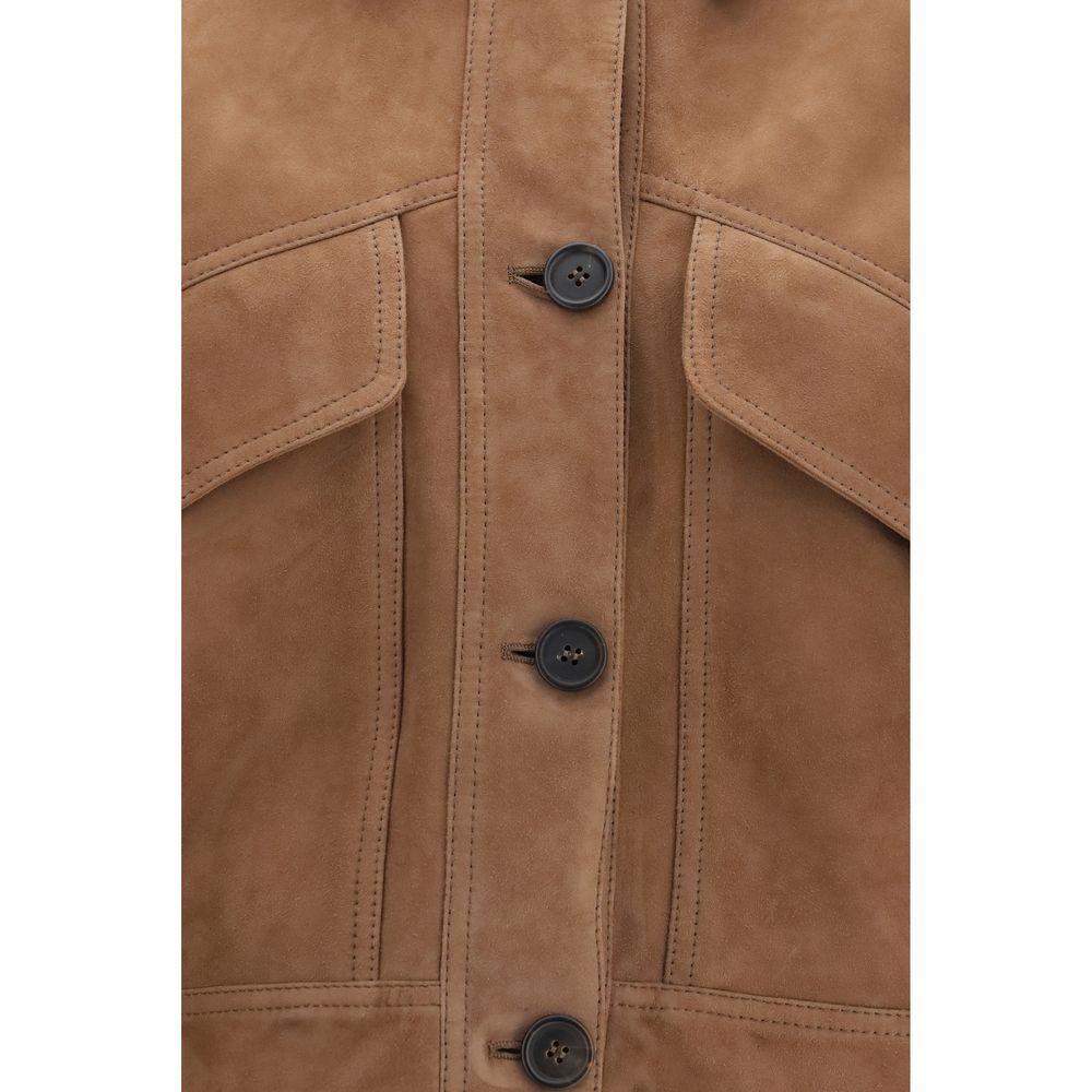 Brown Calf Leather Bos Taurus Denim Jacket