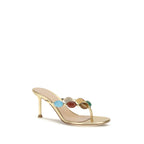 Gold Suede Leather Stiletto Heel Sandals