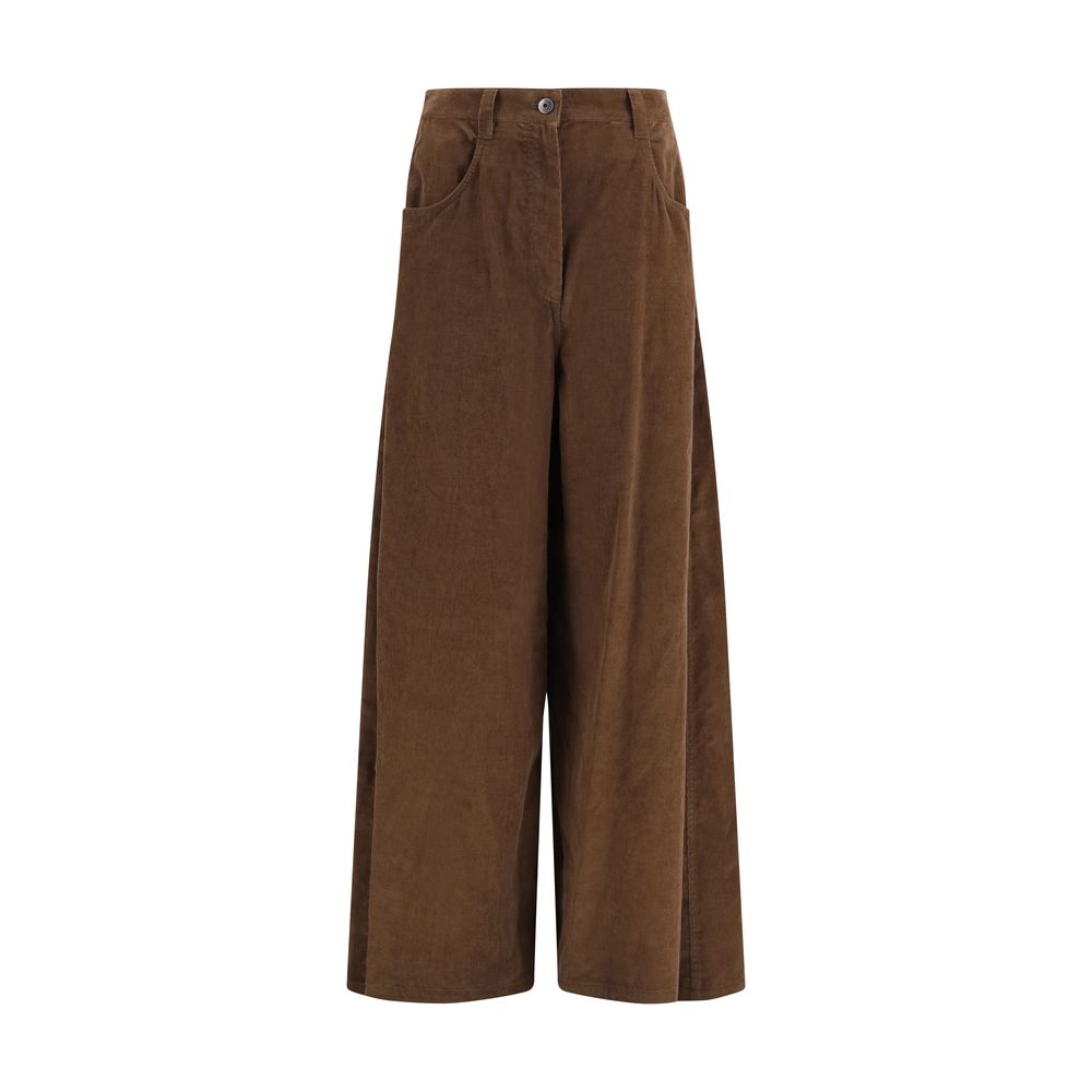 Brown Cotton Casual Pants