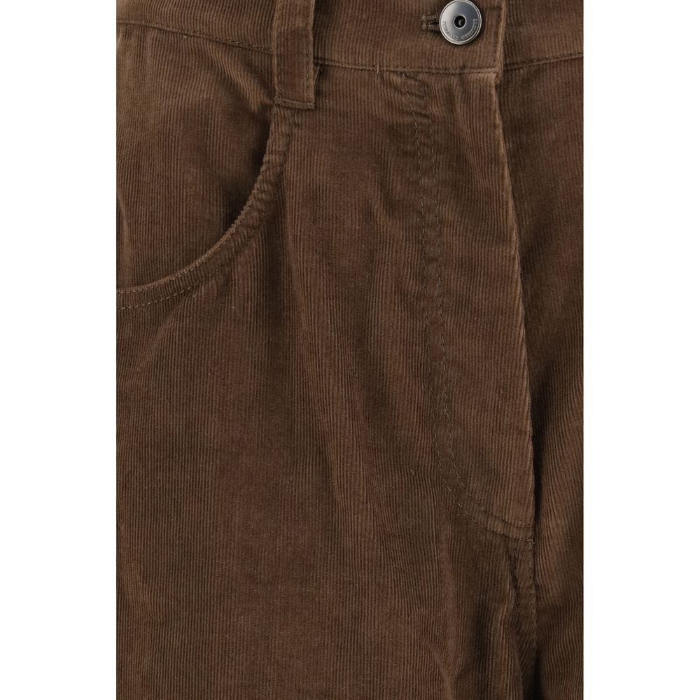 Brown Cotton Casual Pants