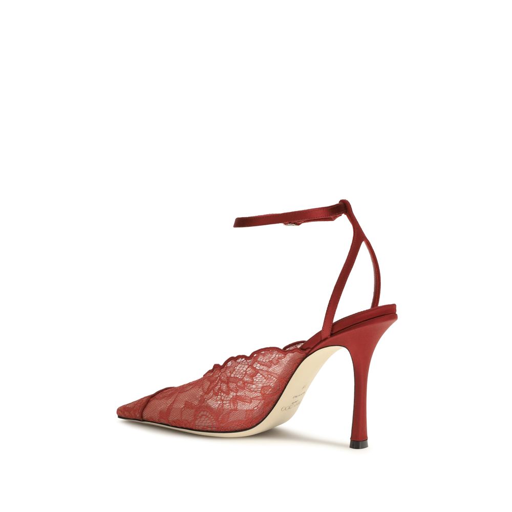 Red Fabric High Heel Pumps