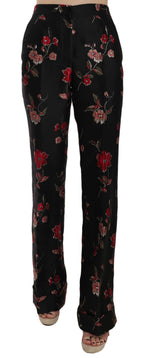 Floral Print Black Boot Cut Trouser Pants