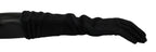 Black Gray Mid Arm Length Mittens Wool  Gloves