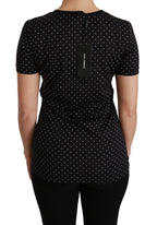 Black Dotted Crewneck Cotton Top T-shirt