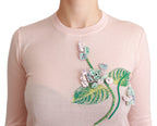 Pink Floral Silk Cashmere Pullover Sweater