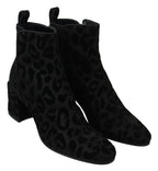 Black Leopard Short Boots Zipper Shoes