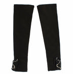 Black Leather Crystal Beaded Finger Free Gloves
