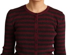 Black Red Striped Viscose Cardigan Sweater